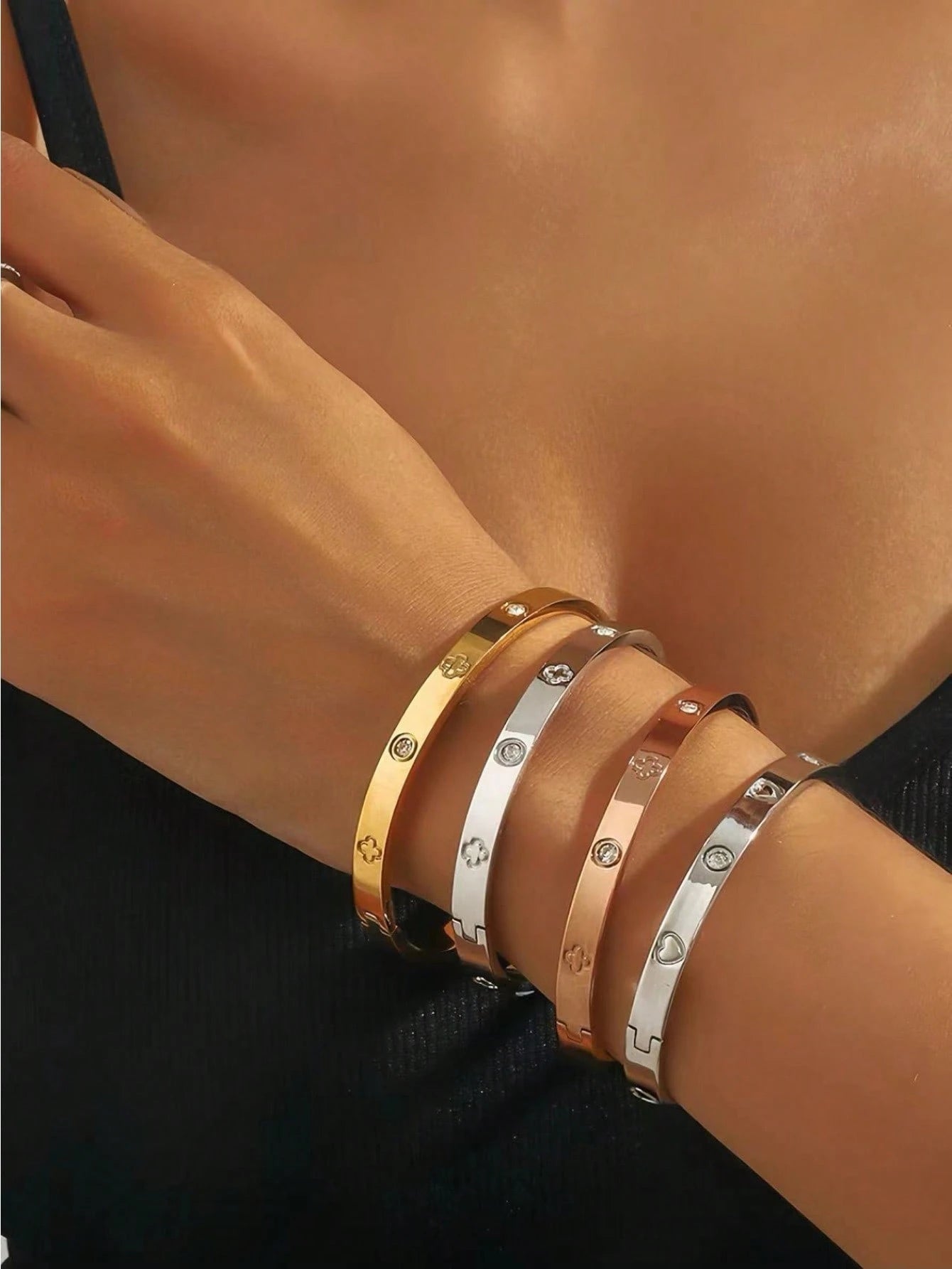 1 Piece Sterling Silver Bracelet, Mirror Polished, Not Easy To Fade, Lucky Four-Leaf Clover With Zirconia, Fashionable And Classic Style, Suitable For Daily Wear
