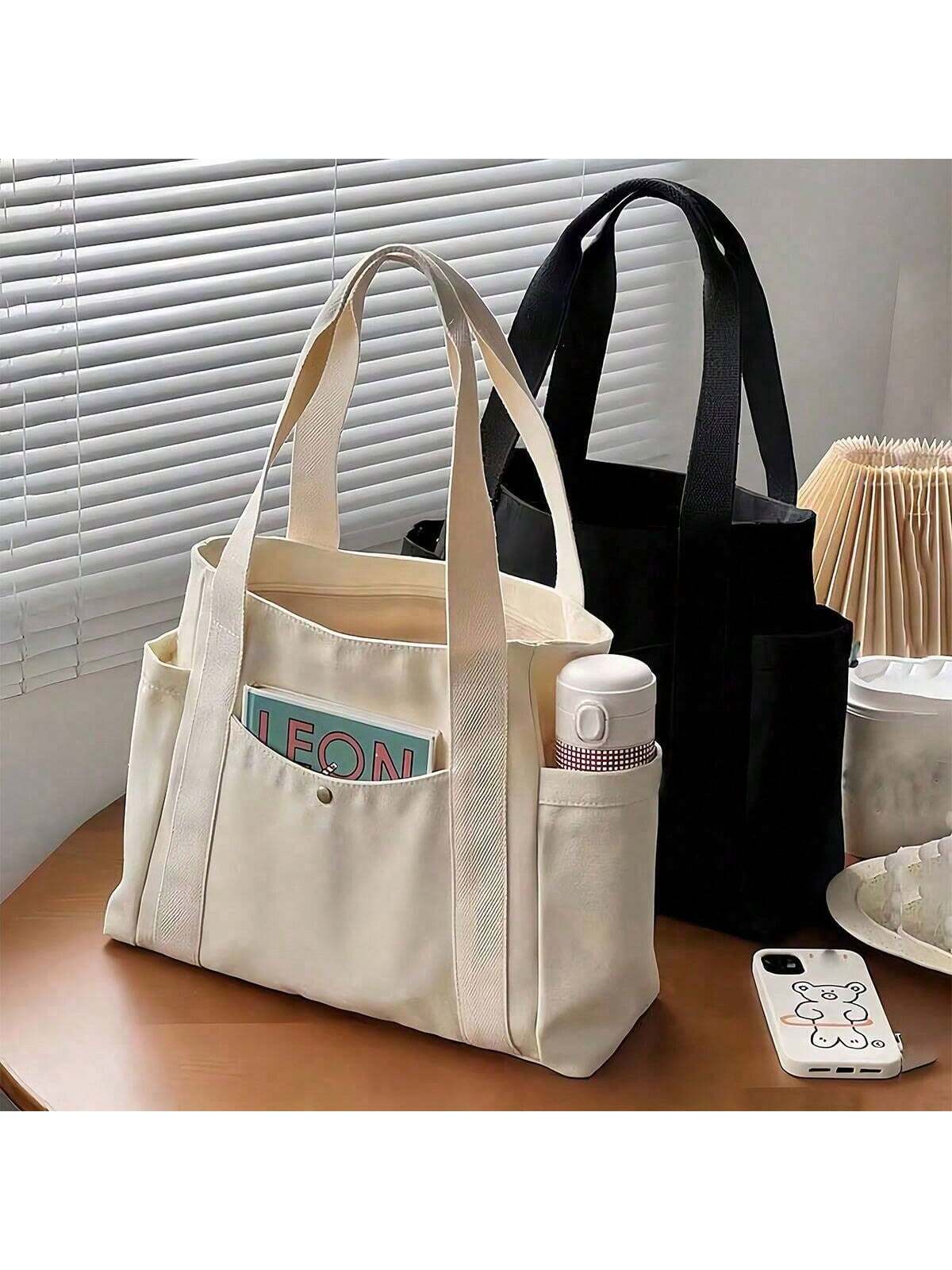 1 Piece Women's Handbag, Shoulder Canvas Bag, College Student Versatile Handbag, Commuting Large-Capacity Make-Up Canvas Bag School Supplies