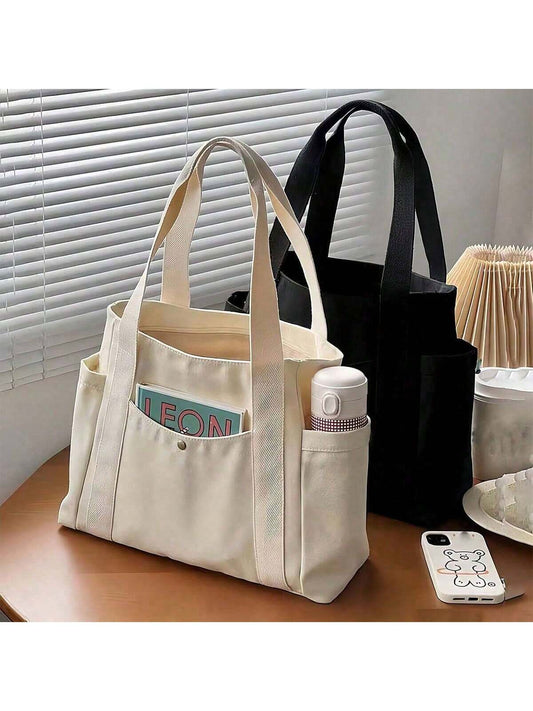 1 Piece Women's Handbag, Shoulder Canvas Bag, College Student Versatile Handbag, Commuting Large-Capacity Make-Up Canvas Bag School Supplies