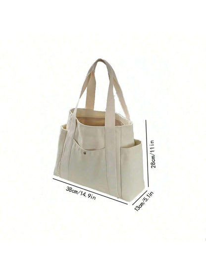 1 Piece Women's Handbag, Shoulder Canvas Bag, College Student Versatile Handbag, Commuting Large-Capacity Make-Up Canvas Bag School Supplies