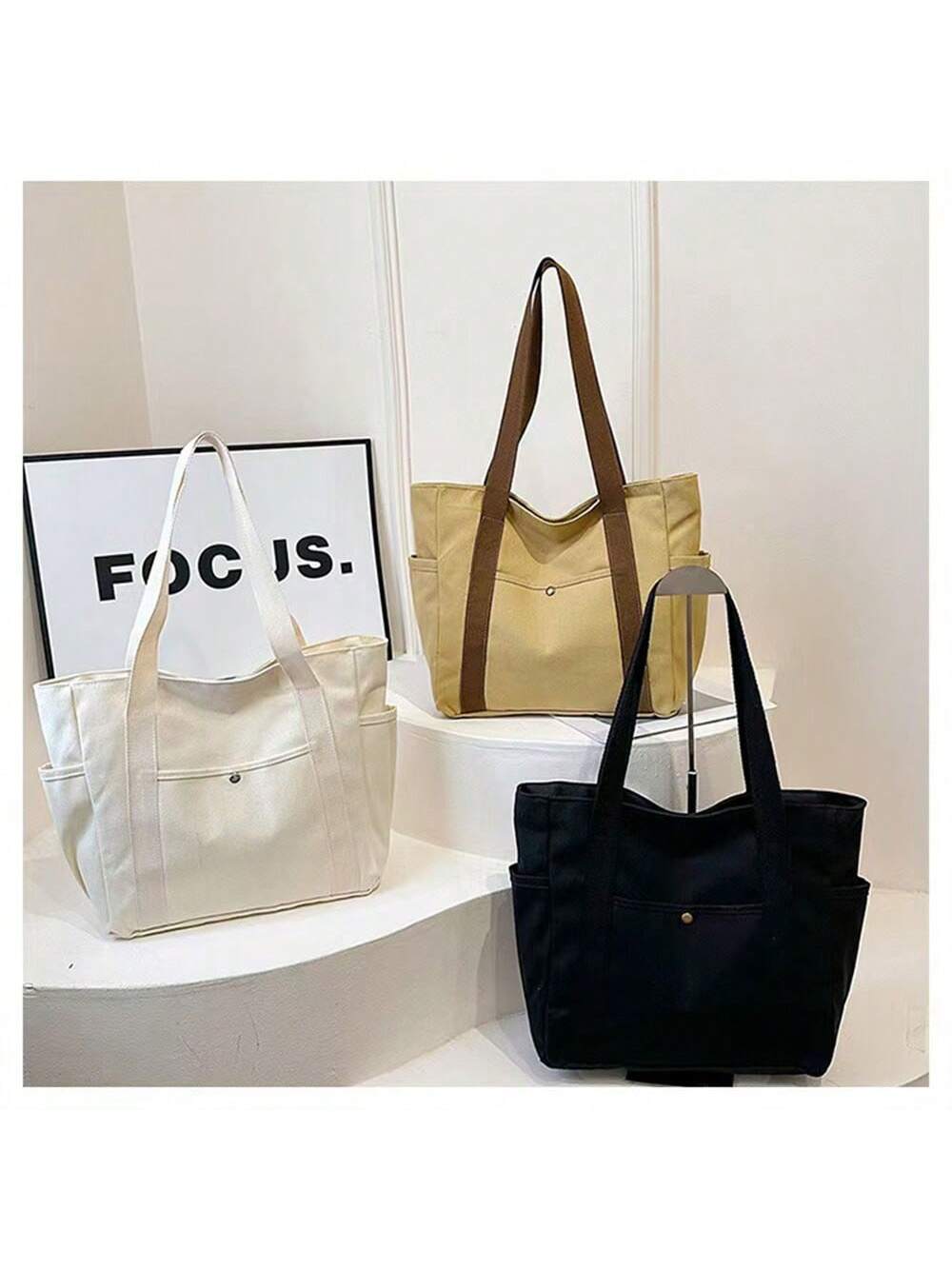 1 Piece Women's Handbag, Shoulder Canvas Bag, College Student Versatile Handbag, Commuting Large-Capacity Make-Up Canvas Bag School Supplies
