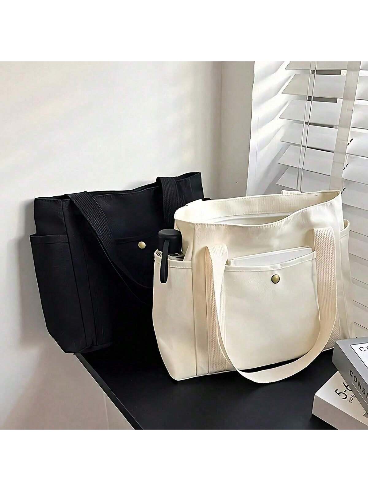 1 Piece Women's Handbag, Shoulder Canvas Bag, College Student Versatile Handbag, Commuting Large-Capacity Make-Up Canvas Bag School Supplies