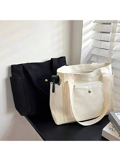 1 Piece Women's Handbag, Shoulder Canvas Bag, College Student Versatile Handbag, Commuting Large-Capacity Make-Up Canvas Bag School Supplies