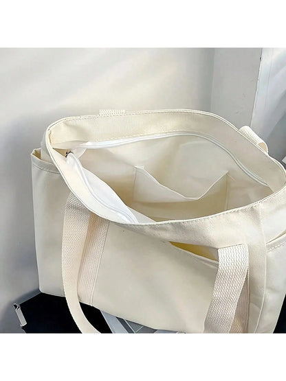 1 Piece Women's Handbag, Shoulder Canvas Bag, College Student Versatile Handbag, Commuting Large-Capacity Make-Up Canvas Bag School Supplies