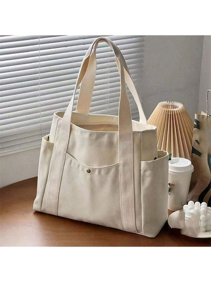 1 Piece Women's Handbag, Shoulder Canvas Bag, College Student Versatile Handbag, Commuting Large-Capacity Make-Up Canvas Bag School Supplies