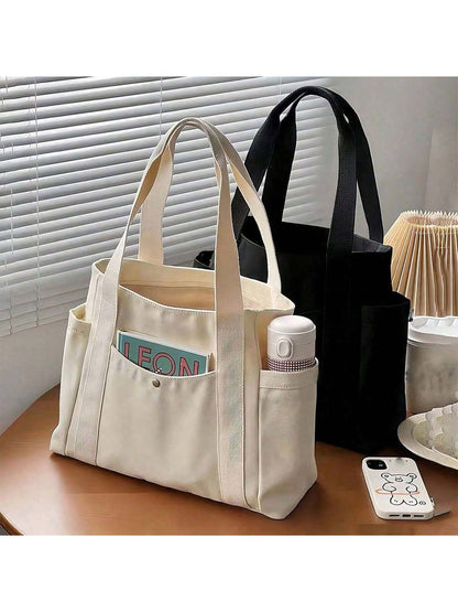 1 Piece Women's Handbag, Shoulder Canvas Bag, College Student Versatile Handbag, Commuting Large-Capacity Make-Up Canvas Bag School Supplies