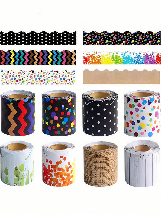 1 Roll 32.8 Feet Black Bulletin Board Borders, Scalloped Black Classroom Borders For Bulletin Board, White Board