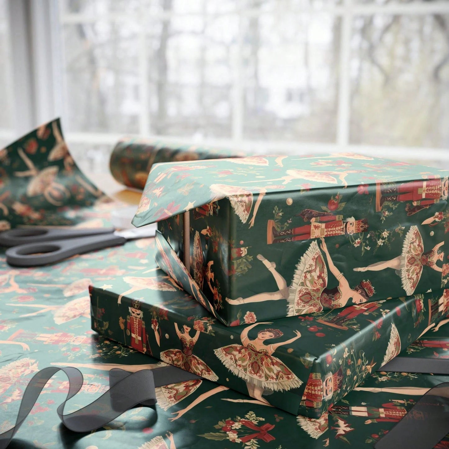 1 Roll- 58*23inch- Classic Nutcracker Ballerina Wrapping Paper- Timeless Christmas Wrapping Paper- Ballet Nutcracker Christmas
