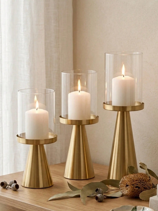 1 Set/1 Pc Glossy Metal Tapered Iron Candle Holder, Nordic Vintage Style Slim Waist Flat Plate Tea Light Base, Suitable For Home Decor, Decorative Style, Luxury Home Decor, Bedroom Decor, Wedding Anni