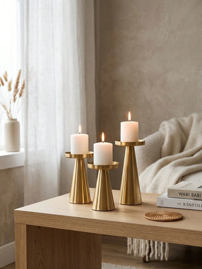1 Set/1 Pc Glossy Metal Tapered Iron Candle Holder, Nordic Vintage Style Slim Waist Flat Plate Tea Light Base, Suitable For Home Decor, Decorative Style, Luxury Home Decor, Bedroom Decor, Wedding Anni