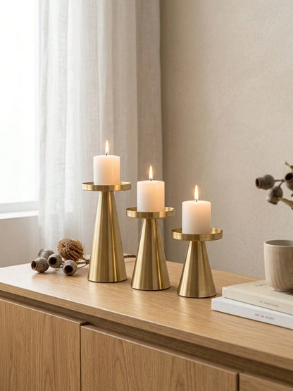 1 Set/1 Pc Glossy Metal Tapered Iron Candle Holder, Nordic Vintage Style Slim Waist Flat Plate Tea Light Base, Suitable For Home Decor, Decorative Style, Luxury Home Decor, Bedroom Decor, Wedding Anni