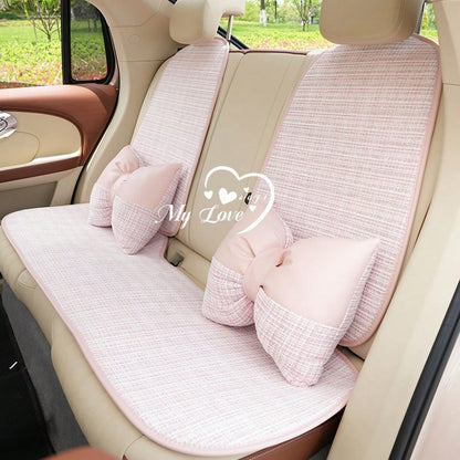 1 Set 4-Season Car Seat Cushion Cover, Soft Plush Cute Girl Style Pink Car Seat Cushion, Checkered Pattern Comfortable Car Seat Cushion