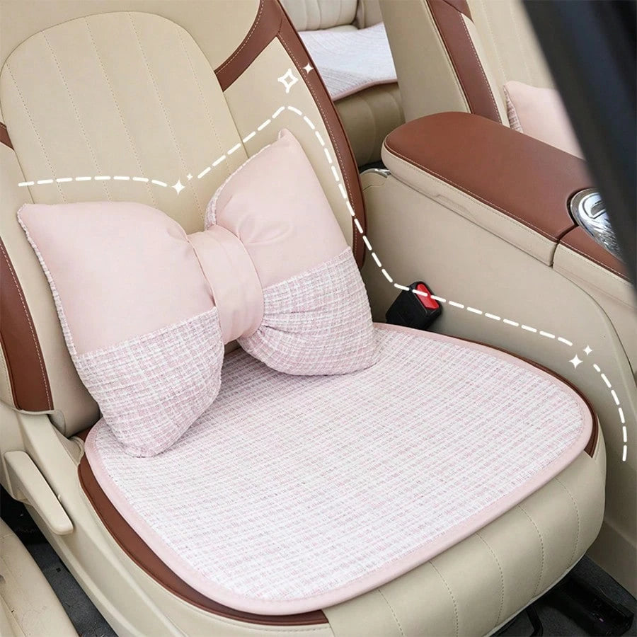 1 Set 4-Season Car Seat Cushion Cover, Soft Plush Cute Girl Style Pink Car Seat Cushion, Checkered Pattern Comfortable Car Seat Cushion