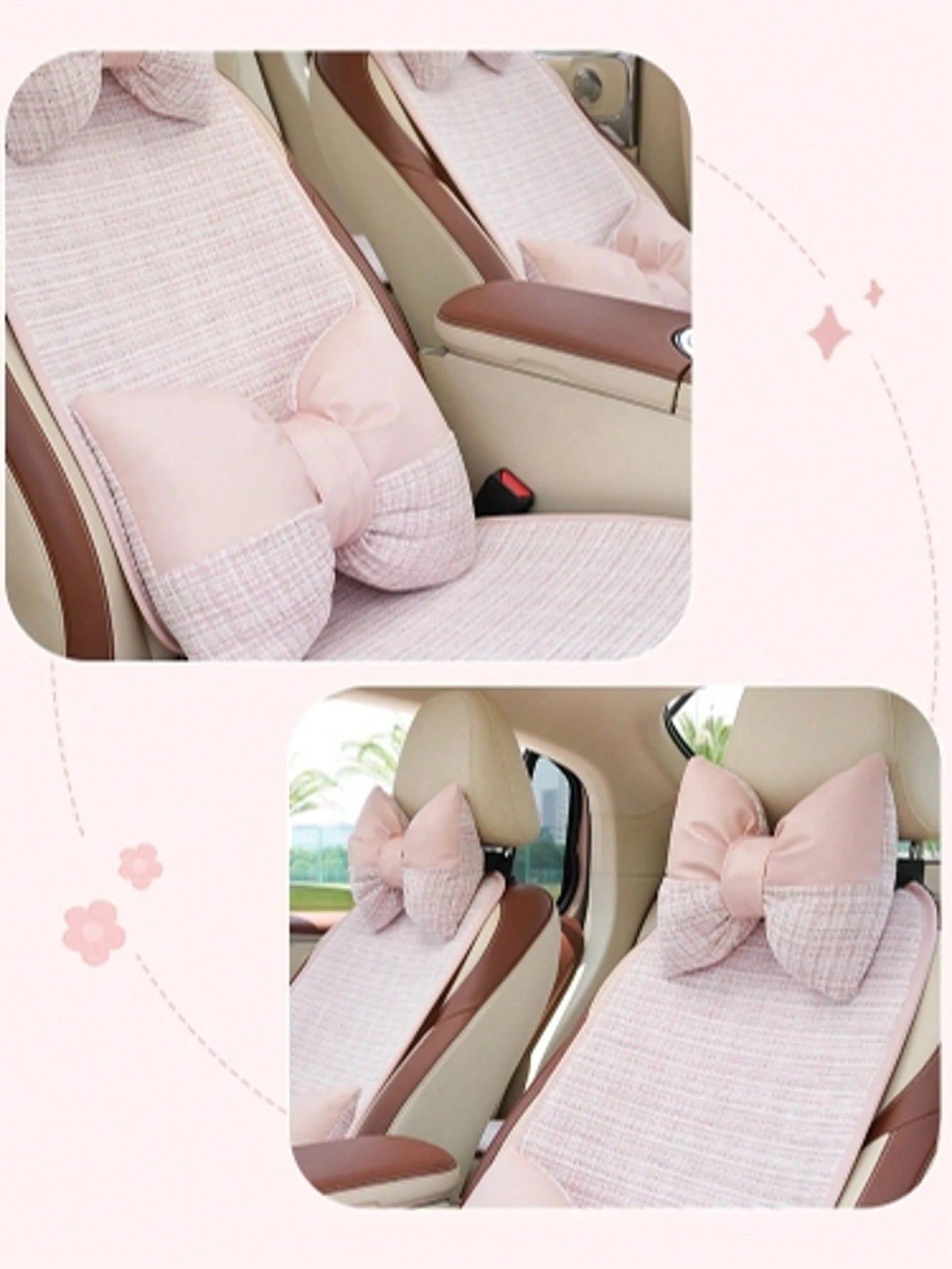 1 Set 4-Season Car Seat Cushion Cover, Soft Plush Cute Girl Style Pink Car Seat Cushion, Checkered Pattern Comfortable Car Seat Cushion