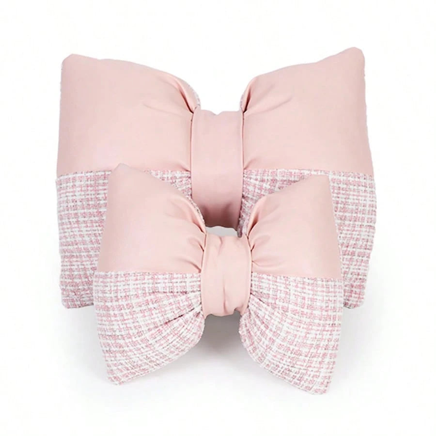 1 Set 4-Season Car Seat Cushion Cover, Soft Plush Cute Girl Style Pink Car Seat Cushion, Checkered Pattern Comfortable Car Seat Cushion