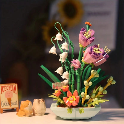 1 Set 632pcs Building Block Flower Bouquet, Eternal Flower Potted Plant Model Kit With Small Particles, DIY Assembly Desktop Display Home Office Decor Toy, Gift For Teens And Adults 14+