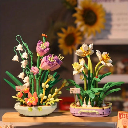 1 Set 632pcs Building Block Flower Bouquet, Eternal Flower Potted Plant Model Kit With Small Particles, DIY Assembly Desktop Display Home Office Decor Toy, Gift For Teens And Adults 14+