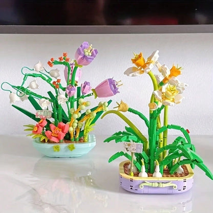 1 Set 632pcs Building Block Flower Bouquet, Eternal Flower Potted Plant Model Kit With Small Particles, DIY Assembly Desktop Display Home Office Decor Toy, Gift For Teens And Adults 14+