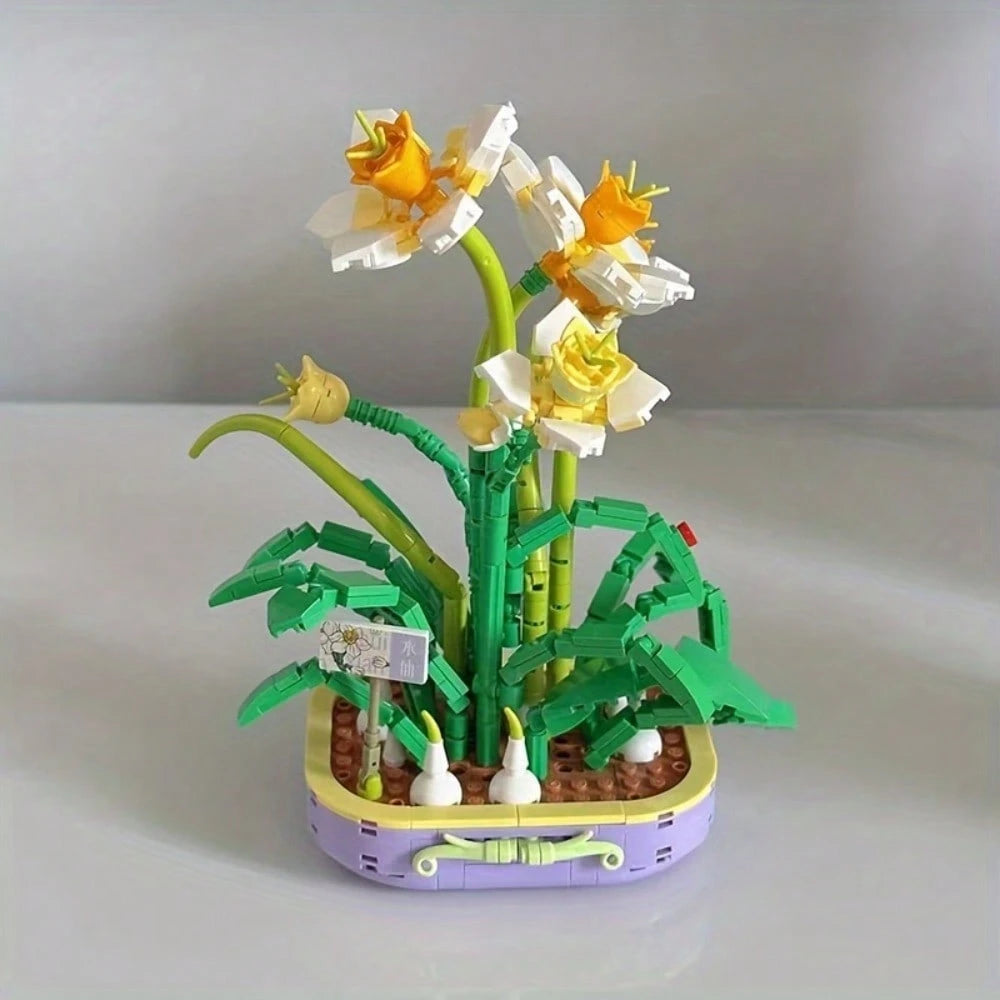 1 Set 632pcs Building Block Flower Bouquet, Eternal Flower Potted Plant Model Kit With Small Particles, DIY Assembly Desktop Display Home Office Decor Toy, Gift For Teens And Adults 14+