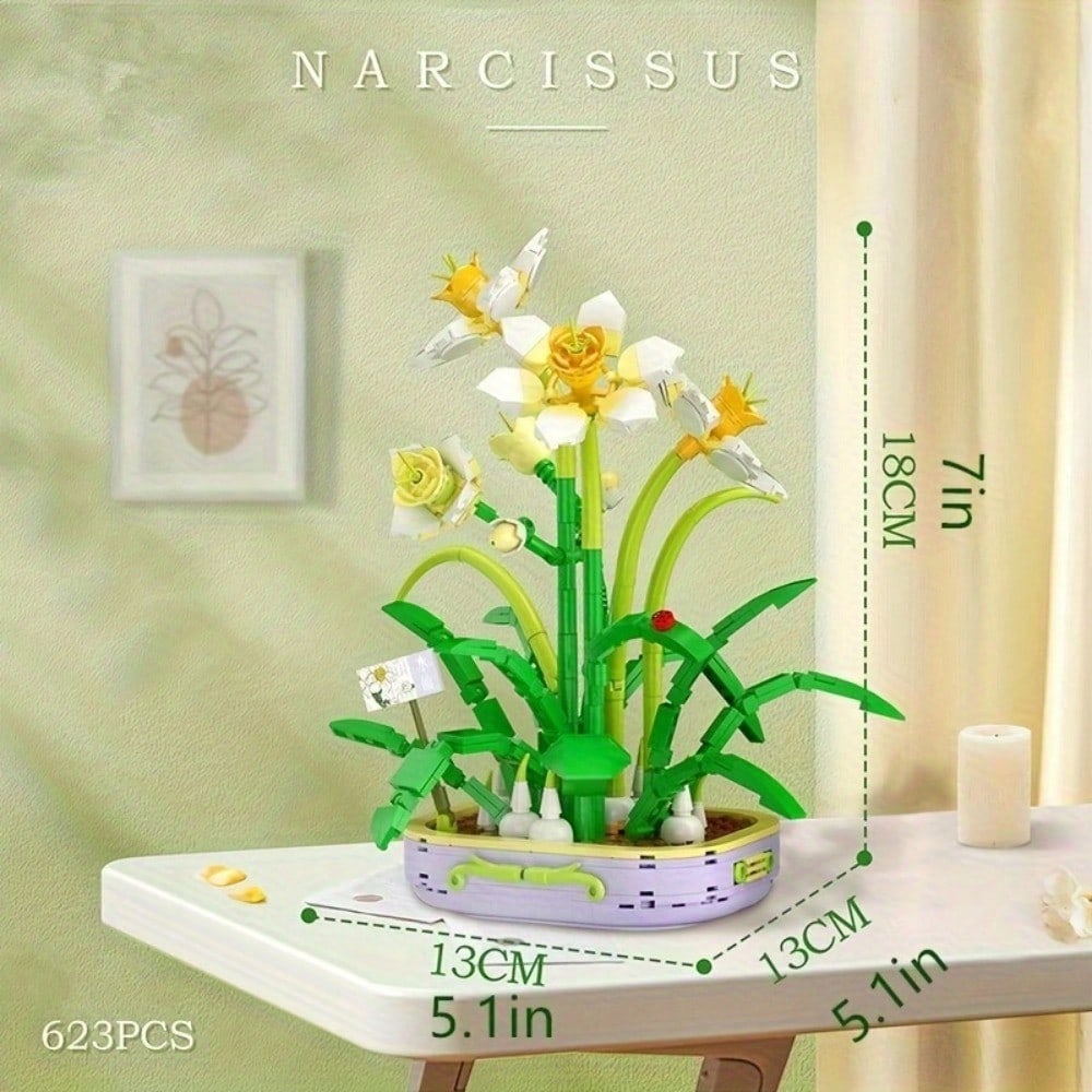 1 Set 632pcs Building Block Flower Bouquet, Eternal Flower Potted Plant Model Kit With Small Particles, DIY Assembly Desktop Display Home Office Decor Toy, Gift For Teens And Adults 14+