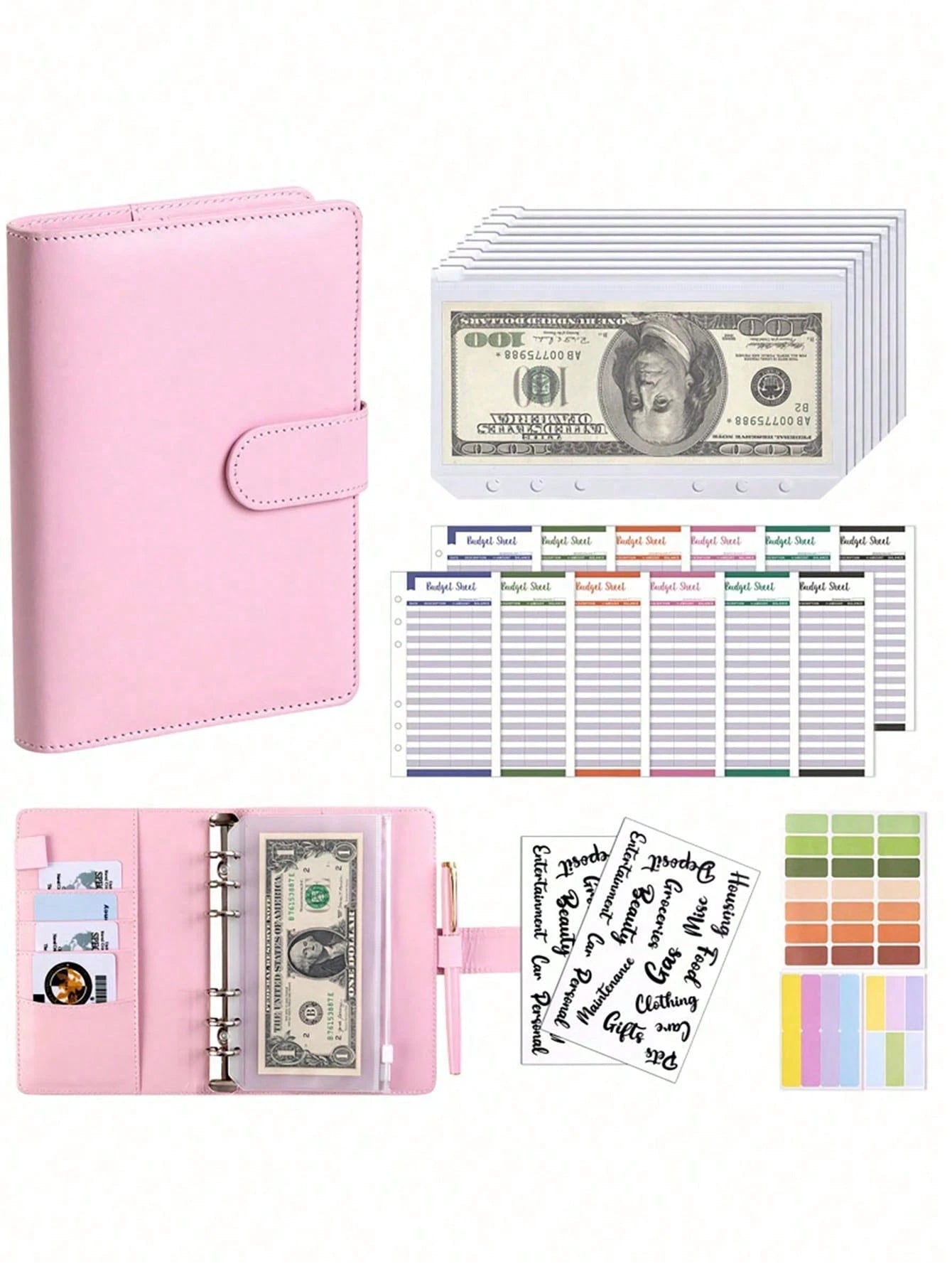 1 Set A6 PU Leather Macaron Color Loose Leaf Notebook, With Detachable Cover, Creative Stationery, Comes With 8 Zipper Pouches