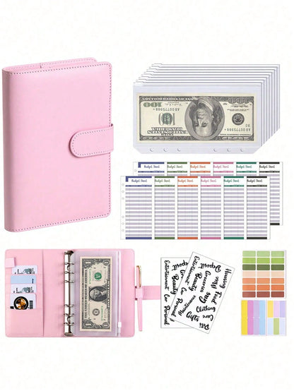 1 Set A6 PU Leather Macaron Color Loose Leaf Notebook, With Detachable Cover, Creative Stationery, Comes With 8 Zipper Pouches