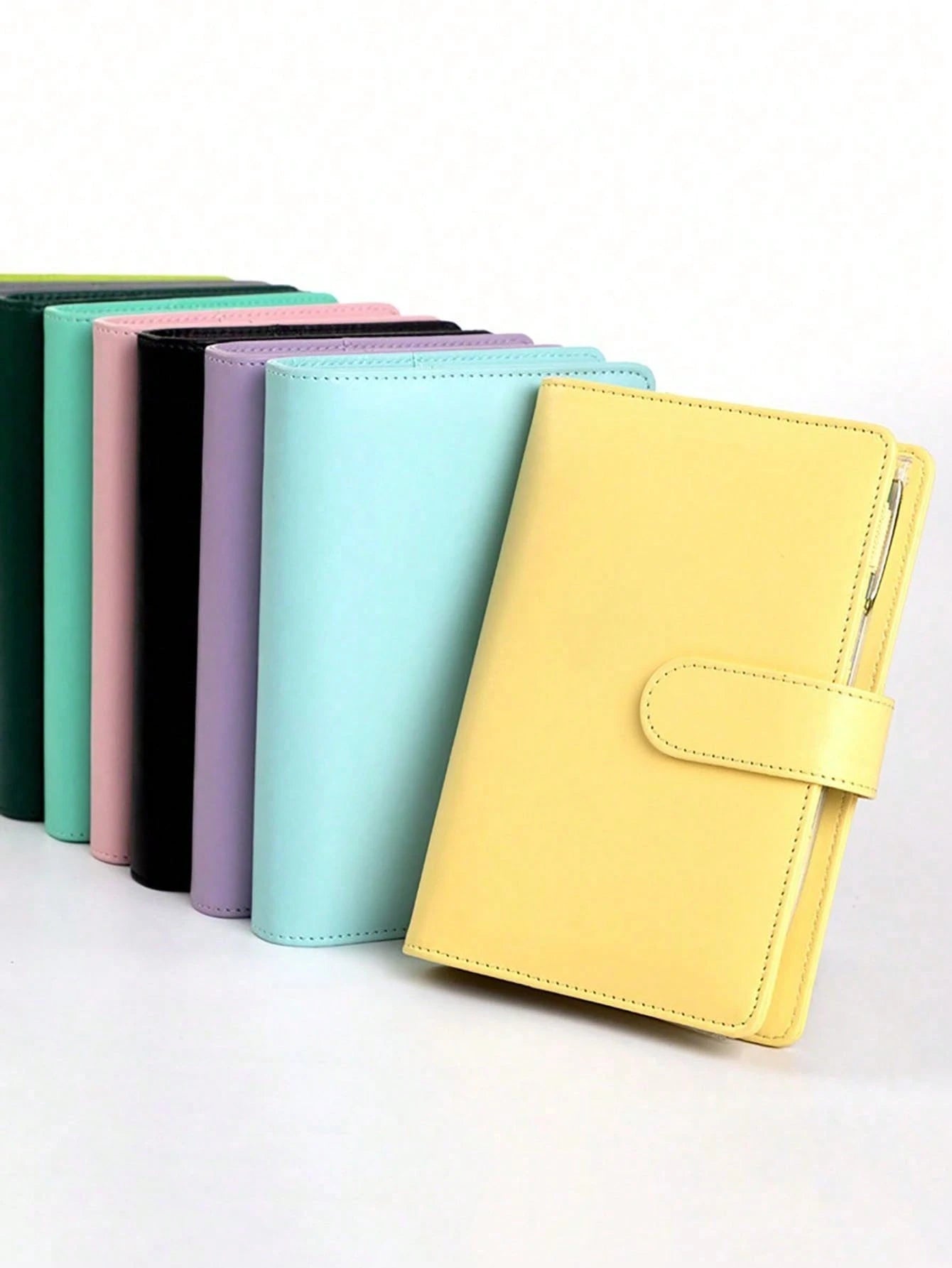 1 Set A6 PU Leather Macaron Color Loose Leaf Notebook, With Detachable Cover, Creative Stationery, Comes With 8 Zipper Pouches