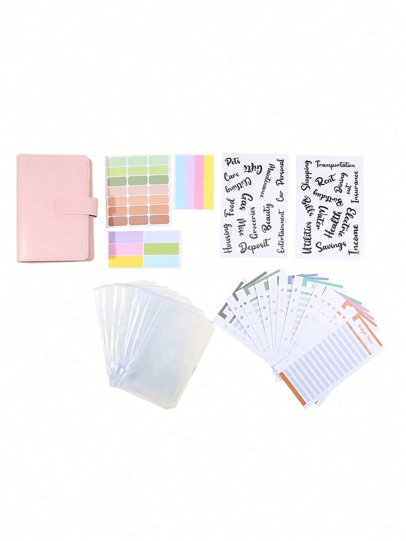 1 Set A6 PU Leather Macaron Color Loose Leaf Notebook, With Detachable Cover, Creative Stationery, Comes With 8 Zipper Pouches