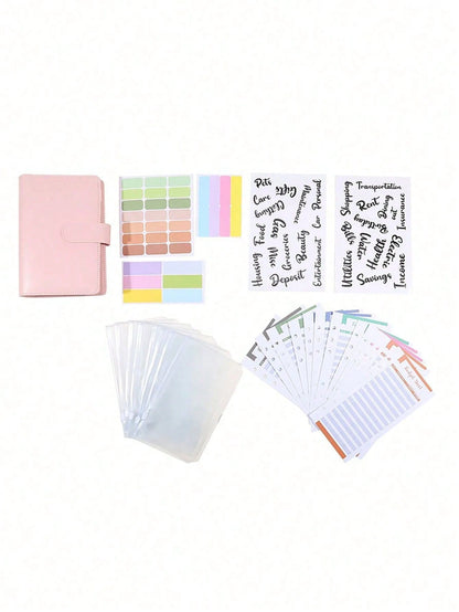 1 Set A6 PU Leather Macaron Color Loose Leaf Notebook, With Detachable Cover, Creative Stationery, Comes With 8 Zipper Pouches