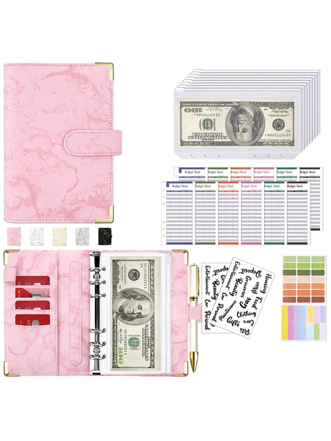 1 Set A6 PU Leather Macaron Color Loose Leaf Notebook, With Detachable Cover, Creative Stationery, Comes With 8 Zipper Pouches