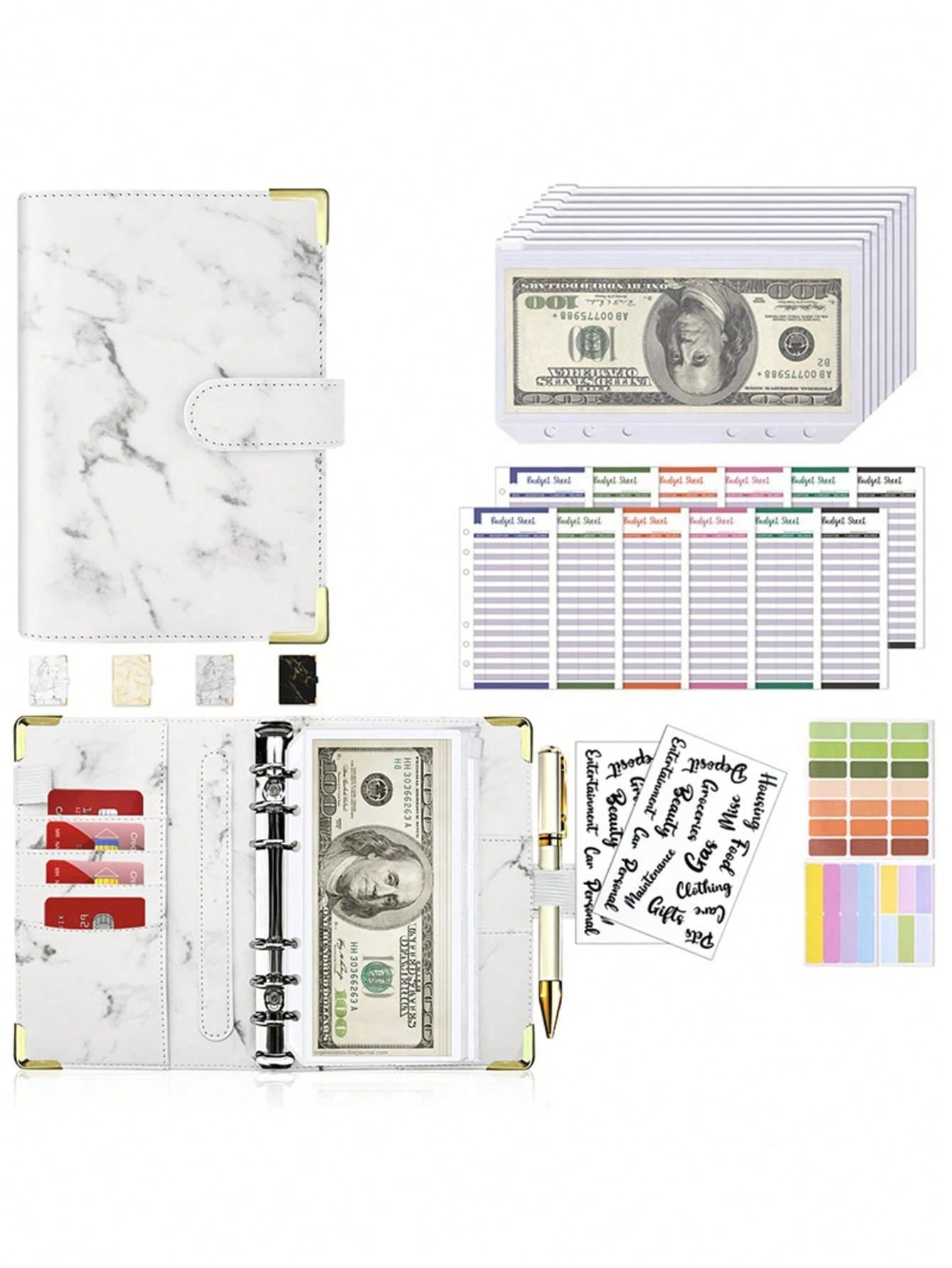 1 Set A6 PU Leather Macaron Color Loose Leaf Notebook, With Detachable Cover, Creative Stationery, Comes With 8 Zipper Pouches