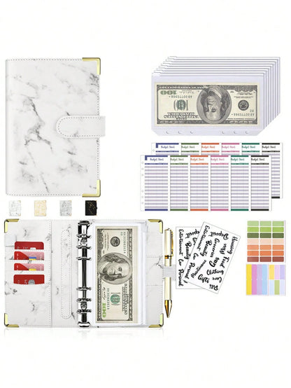 1 Set A6 PU Leather Macaron Color Loose Leaf Notebook, With Detachable Cover, Creative Stationery, Comes With 8 Zipper Pouches