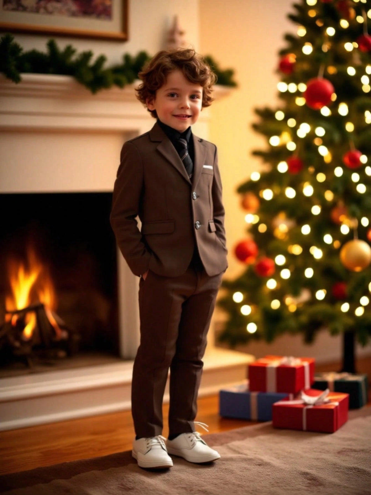 1 Set Boys' Fashionable Gentleman Suit: 1 Jacket, 1 Pant, 1 Tie, Suitable For Wedding, Performance, Party And Other Formal Occasions
