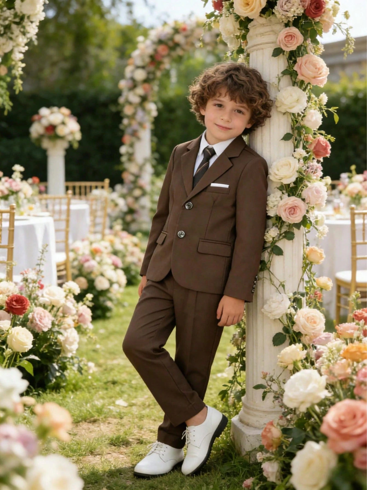 1 Set Boys' Fashionable Gentleman Suit: 1 Jacket, 1 Pant, 1 Tie, Suitable For Wedding, Performance, Party And Other Formal Occasions