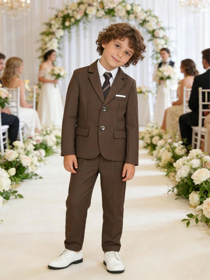1 Set Boys' Fashionable Gentleman Suit: 1 Jacket, 1 Pant, 1 Tie, Suitable For Wedding, Performance, Party And Other Formal Occasions