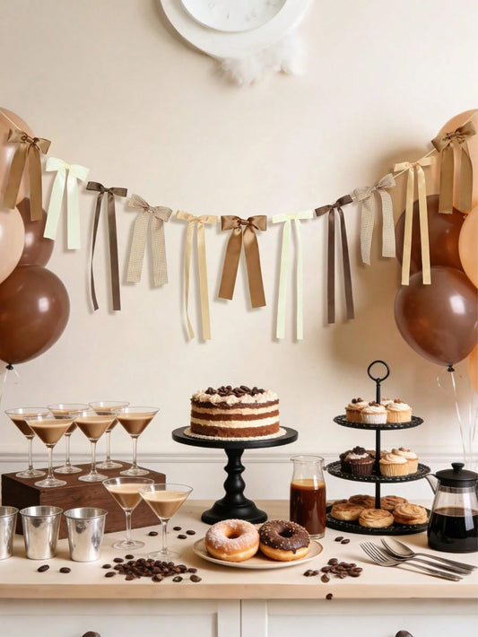 1 Set Brown Plaid Bow Banner, Italian Martini Theme Bow Ribbon Banner Decoration, Baby Shower, Birthday Party Decor