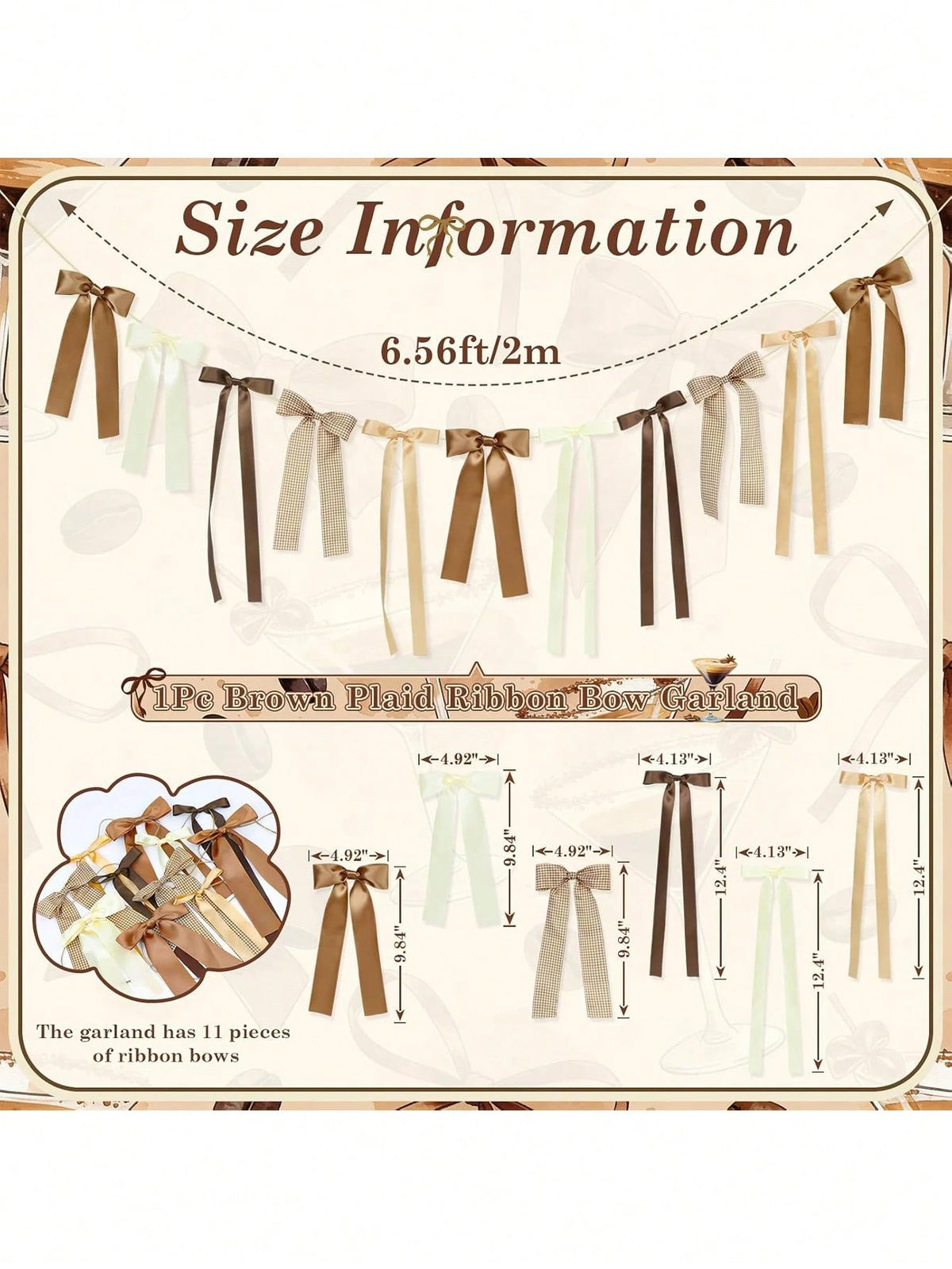 1 Set Brown Plaid Bow Banner, Italian Martini Theme Bow Ribbon Banner Decoration, Baby Shower, Birthday Party Decor