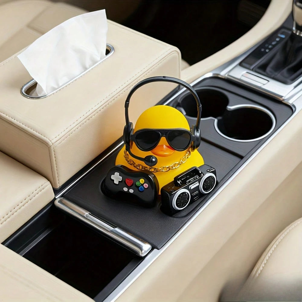 1 Set Car Dashboard Accessories- Quirky Duck With Headphones And Necklace