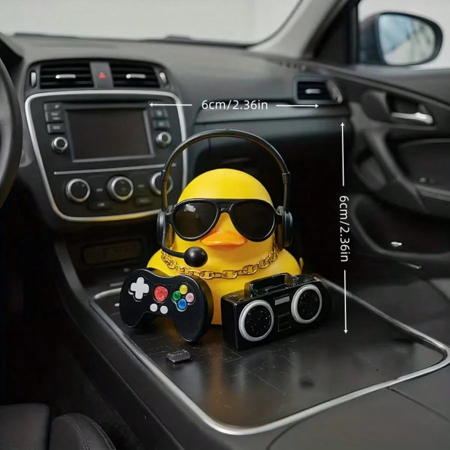 1 Set Car Dashboard Accessories- Quirky Duck With Headphones And Necklace