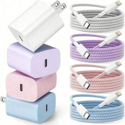 1 Set Colorful 20W PD Fast Charger Kit- 20W Wall Charger Adapter + 3.3ft/100cm Braided Fast Charging Data Cable, Compatible With IPhone 14 Pro Max/14 Pro/14 Plus/14/13/12/11/XS/XR/8/7/6, IPad Series