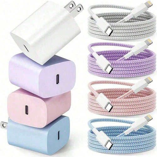 1 Set Colorful 20W PD Fast Charger Kit- 20W Wall Charger Adapter + 3.3ft/100cm Braided Fast Charging Data Cable, Compatible With IPhone 14 Pro Max/14 Pro/14 Plus/14/13/12/11/XS/XR/8/7/6, IPad Series