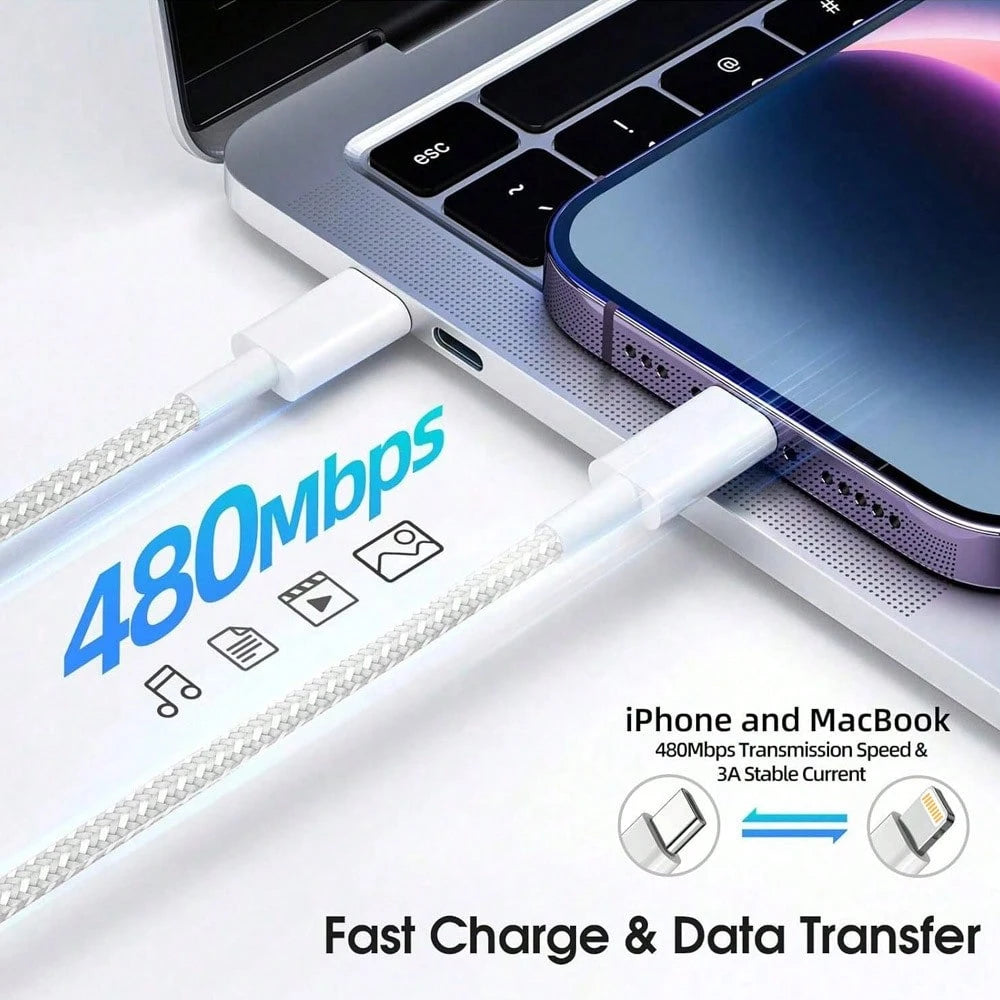 1 Set Colorful 20W PD Fast Charger Kit- 20W Wall Charger Adapter + 3.3ft/100cm Braided Fast Charging Data Cable, Compatible With IPhone 14 Pro Max/14 Pro/14 Plus/14/13/12/11/XS/XR/8/7/6, IPad Series