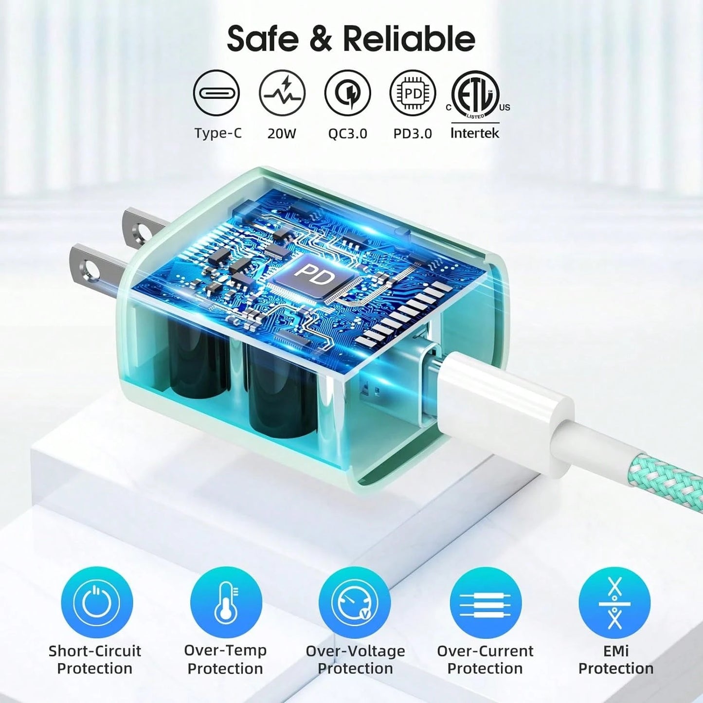 1 Set Colorful 20W PD Fast Charger Kit- 20W Wall Charger Adapter + 3.3ft/100cm Braided Fast Charging Data Cable, Compatible With IPhone 14 Pro Max/14 Pro/14 Plus/14/13/12/11/XS/XR/8/7/6, IPad Series