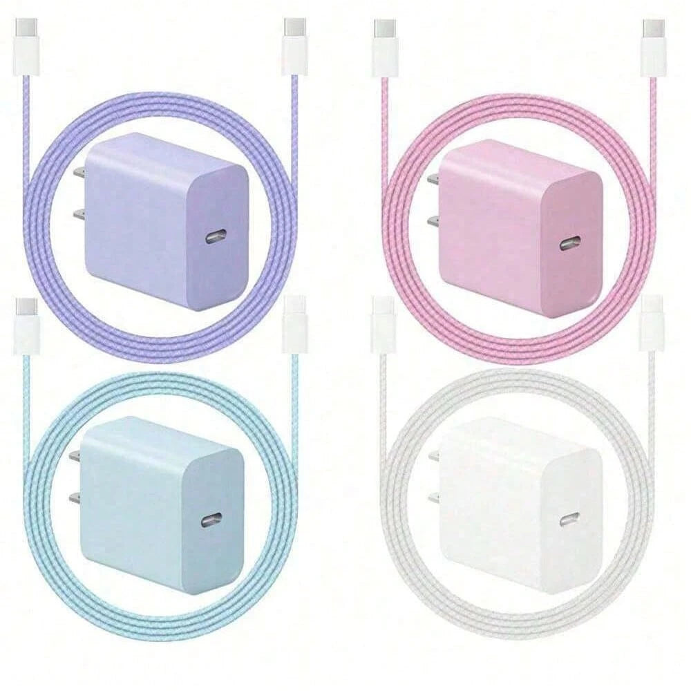 1 Set Colorful 20W PD Fast Charger Kit- 20W Wall Charger Adapter + 3.3ft/100cm Braided Fast Charging Data Cable, Compatible With IPhone 14 Pro Max/14 Pro/14 Plus/14/13/12/11/XS/XR/8/7/6, IPad Series