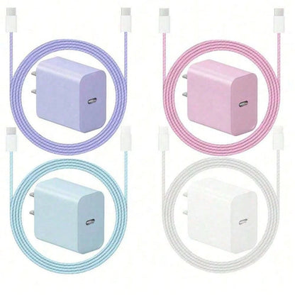 1 Set Colorful 20W PD Fast Charger Kit- 20W Wall Charger Adapter + 3.3ft/100cm Braided Fast Charging Data Cable, Compatible With IPhone 14 Pro Max/14 Pro/14 Plus/14/13/12/11/XS/XR/8/7/6, IPad Series