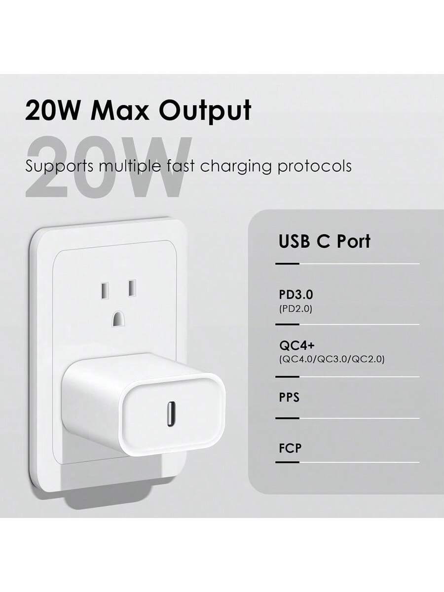 1 Set Colorful 20W PD Fast Charger Kit- 20W Wall Charger Adapter + 3.3ft/100cm Braided Fast Charging Data Cable, Compatible With IPhone 14 Pro Max/14 Pro/14 Plus/14/13/12/11/XS/XR/8/7/6, IPad Series