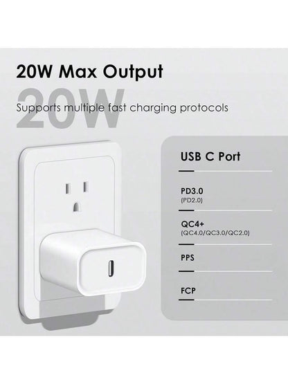 1 Set Colorful 20W PD Fast Charger Kit- 20W Wall Charger Adapter + 3.3ft/100cm Braided Fast Charging Data Cable, Compatible With IPhone 14 Pro Max/14 Pro/14 Plus/14/13/12/11/XS/XR/8/7/6, IPad Series