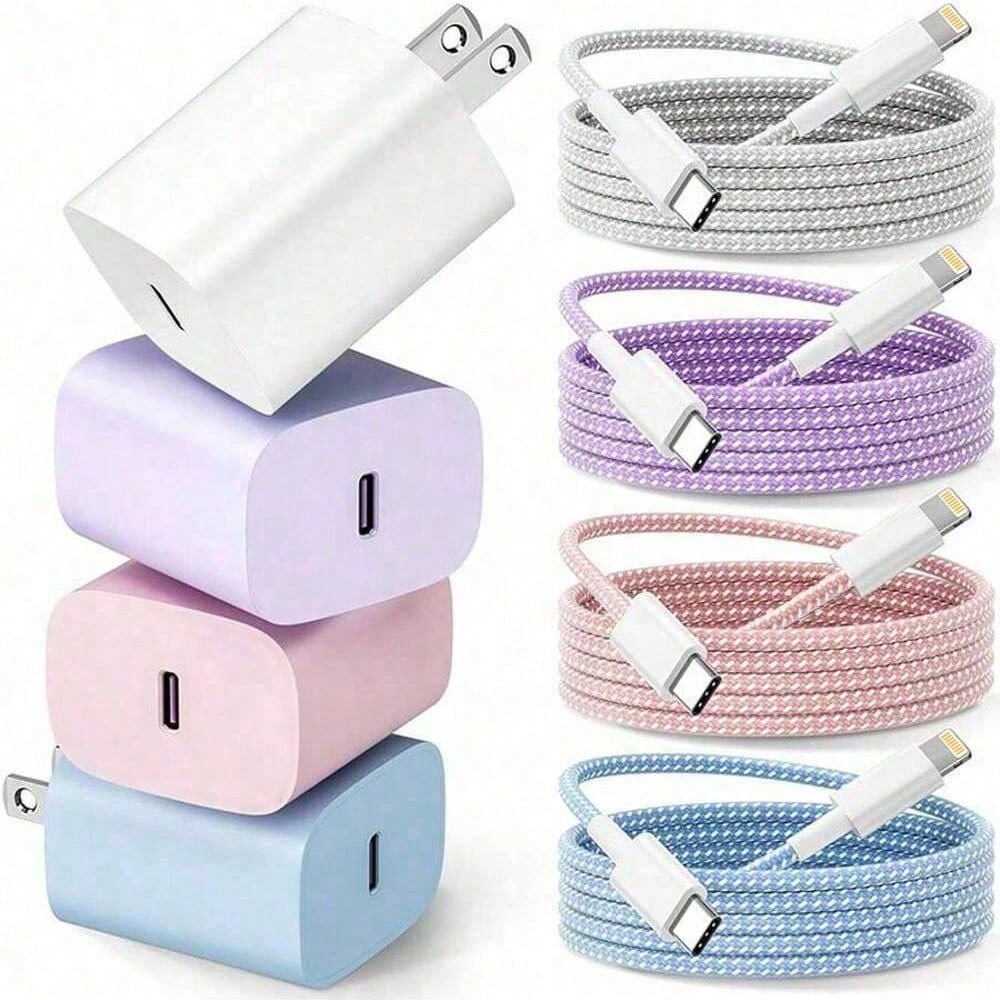 1 Set Colorful 20W PD Fast Charger Kit- 20W Wall Charger Adapter + 3.3ft/100cm Braided Fast Charging Data Cable, Compatible With IPhone 14 Pro Max/14 Pro/14 Plus/14/13/12/11/XS/XR/8/7/6, IPad Series