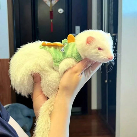 1 Set Ferret Leash Vest Adjustable Small Pet Rope Cute Dinosaur Design With Bell For Outdoor Walking
