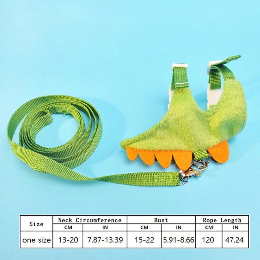 1 Set Ferret Leash Vest Adjustable Small Pet Rope Cute Dinosaur Design With Bell For Outdoor Walking